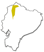 Mapa de distribución de Atelopus elegans. Sección "Nuestra Fauna", Ecuador Terra Incognita