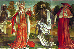 Danza de la muerte (c. 1480), pintura al &oacute;leo de Bernt Notke, museo Niguliste, en la iglesia de San Nicol&aacute;s de Tallin, Estonia. Las danzas macabras era pinturas piadosas que recordaban a los fieles la inminencia y universalidad de la muerte.
