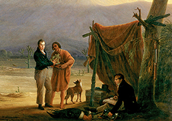 Fragemento de "Campamento de Alexander von Humboldt y Aim&eacute; Bonpland a los pies del Chimborazo (1810), de Friedrich Georg Weitsch.