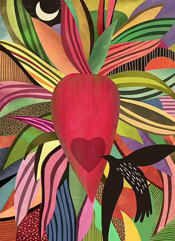 Ilustración de "Muchines", por Esteban Garcés, para la serie de cocina ecuatoriana "Allimicuna", escrita por Julio Pazos Barrera. Revista Ecuador Terra Incognita no. 140.
